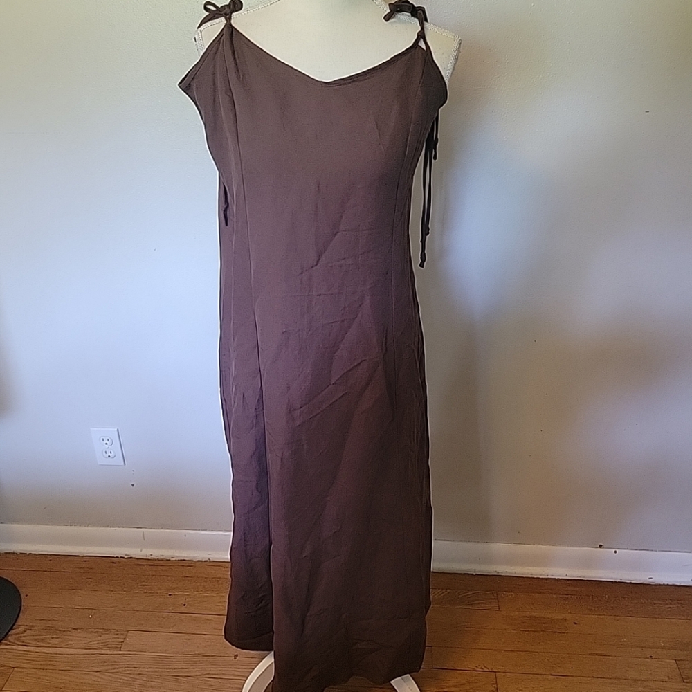 Zara Strappy Brown Linen Blend Lightweight Maxi Dress Large NWT